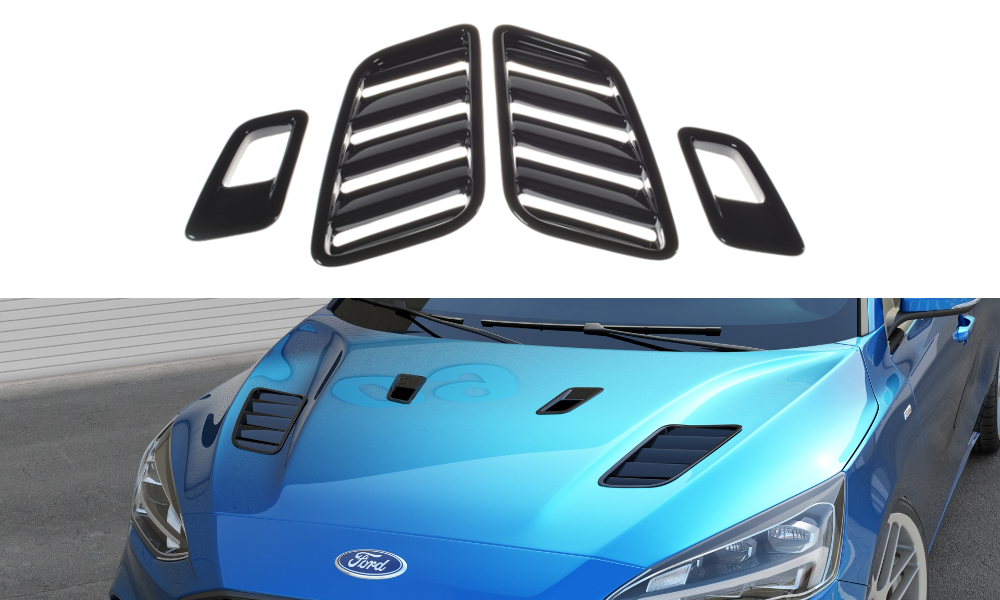 Maxton Design Motorhauben Luftschlitze Ford Focus ST-Line / ST Mk4 schwarz Hochglanz für Ford Focus St-Line
