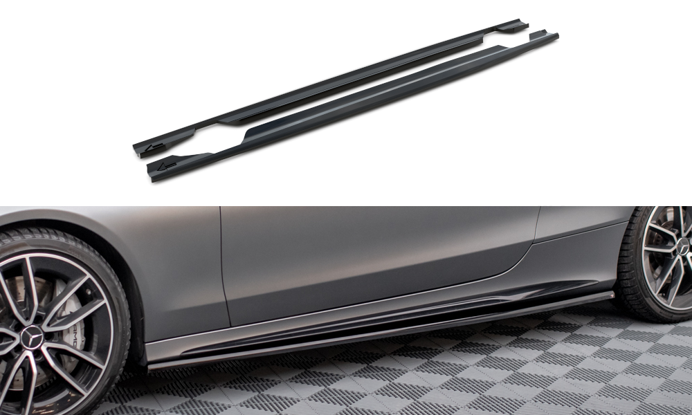 Maxton Design Street+ Seitenschweller Leisten passend für Mercedes-AMG C43 Coupe / Cabrio C205 Facelift / A205 Facelift schwarz Hochglanz