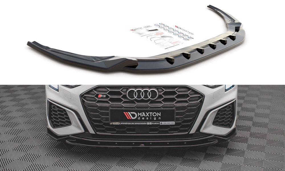Maxton Design Street+ Spoilerlippe Front Ansatz V.2 passend für Audi S3 / A3 S-Line 8Y schwarz Hochglanz