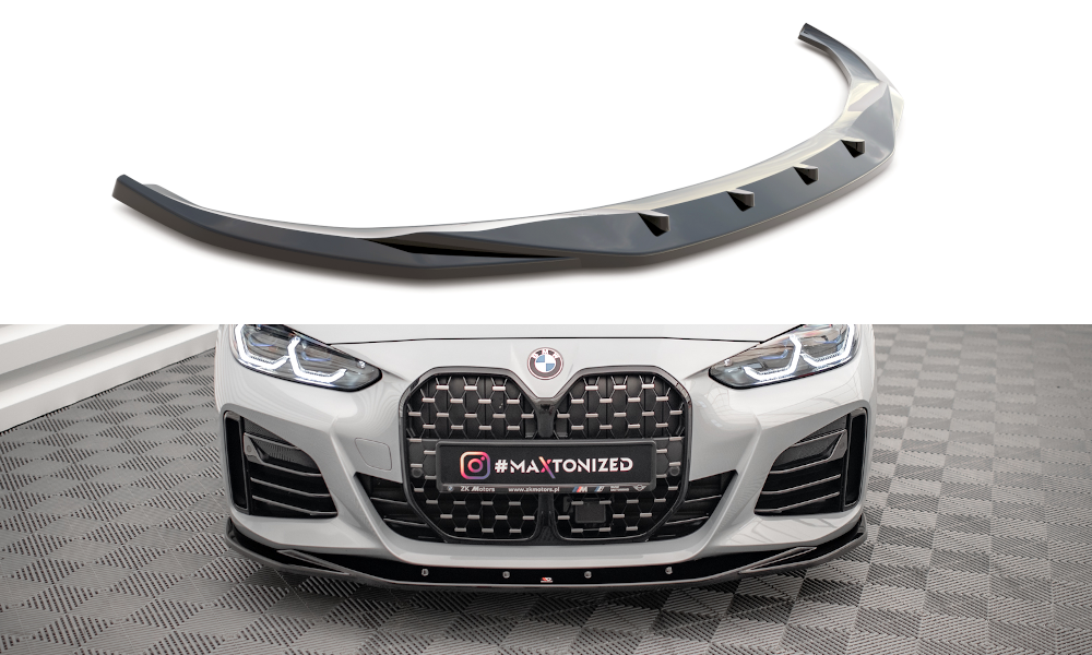 Maxton Design Street+ Spoilerlippe Front Ansatz V.3 passend für BMW 4er / i4 Gran Coupe M-Paket / M440i G26 schwarz Hochglanz