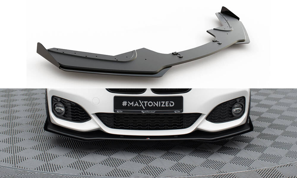 Maxton Design Street Pro Street+ Spoilerlippe Front Ansatz passend für V.3 + Flaps passend für BMW 1er F20 M-Paket Facelift / M140i schwarz Hochglanz