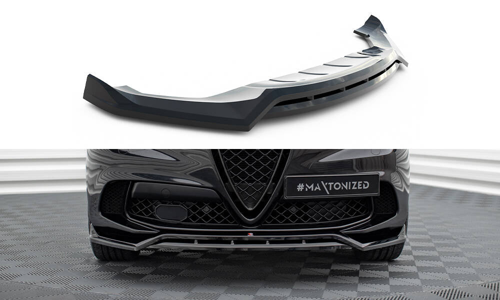 Maxton Design Street+ Spoilerlippe Front Ansatz passend für Alfa Romeo Stelvio Quadrifoglio Mk1 schwarz Hochglanz