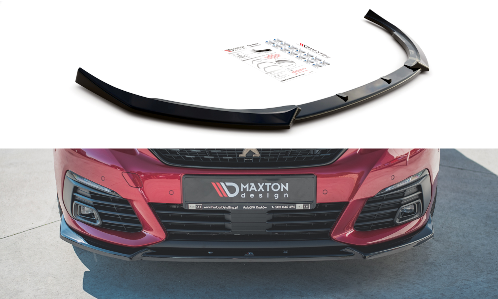 Maxton Design Street+ Spoilerlippe Front Ansatz V.1 passend für Peugeot 308 GT Mk2 Facelift schwarz Hochglanz