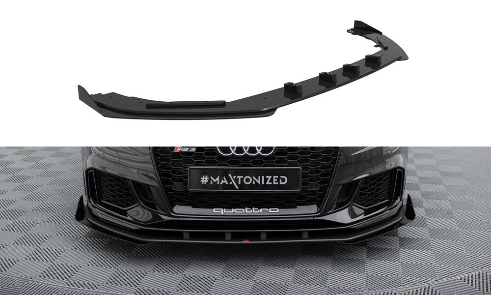 Maxton Design Street Pro Street+ Spoilerlippe Front Ansatz passend für + Flaps passend für V.1 + Flaps Audi RS3 Limousine 8V Facelift schwarz Hochglanz
