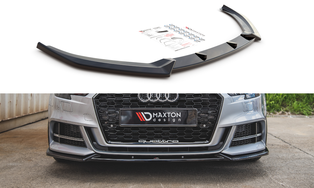 Maxton Design Street+ Spoilerlippe Front Ansatz V.3 passend für Audi S3 / A3 S-Line 8V FL Limousine schwarz Hochglanz