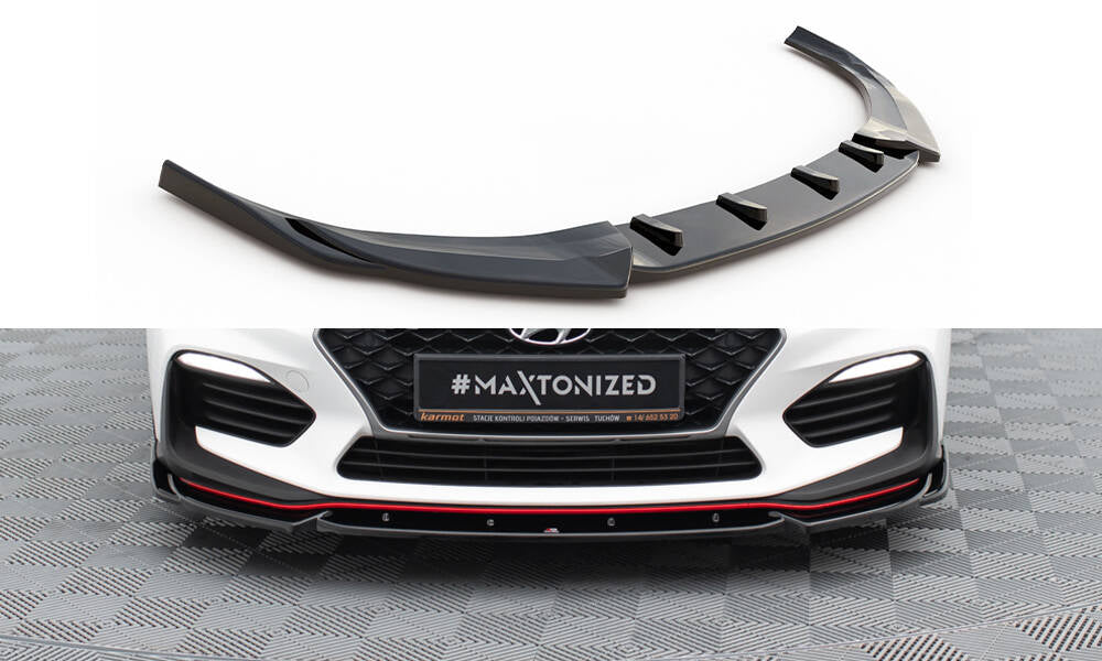 Maxton Design Street+ Spoilerlippe Front Ansatz V.5 passend für Hyundai I30 N Mk3 Hatchback/ Fastback schwarz Hochglanz