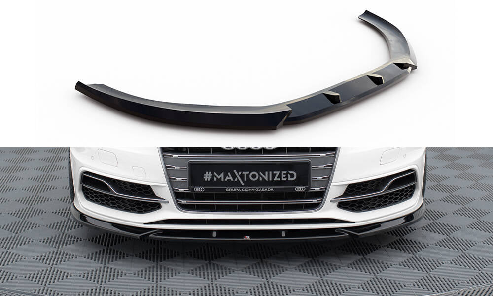 Maxton Design Street+ Spoilerlippe Front Ansatz V.2 passend für Audi S3 / A3 S-Line Sportback / Hatchback 8V schwarz Hochglanz