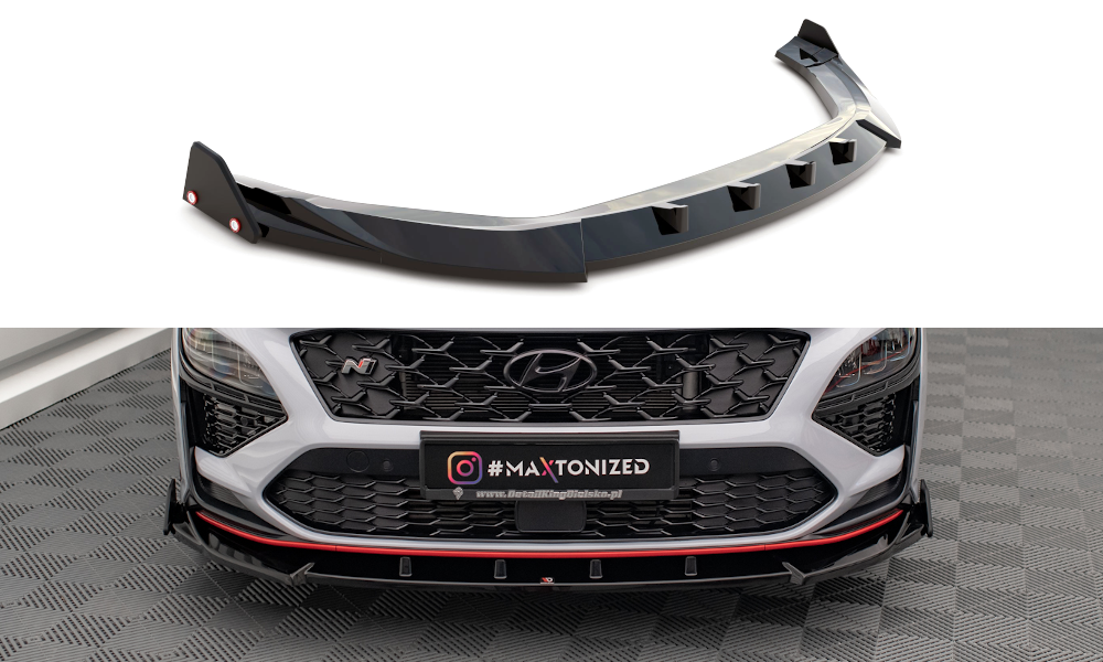 Maxton Design Street+ Spoilerlippe Front Ansatz V.2 + Flaps passend für Hyundai Kona N Mk1