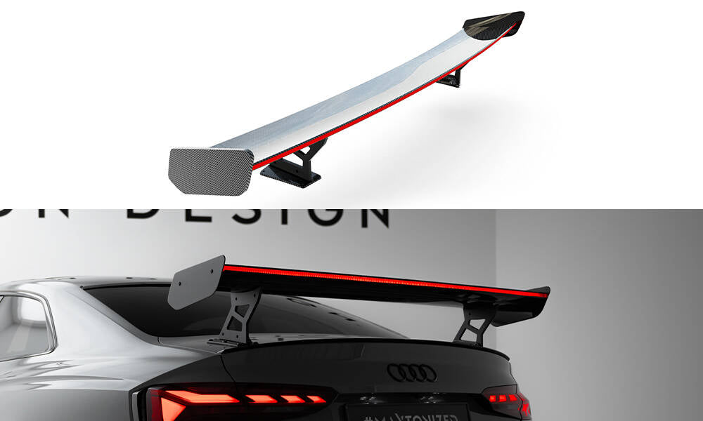 Maxton Design Carbon Spoiler With External Brackets Uprights V.2 + LED Audi A5 / A5 S-Line / S5 / RS5 Coupe F5 / F5 Facelift für Audi A5 / S5 / RS5