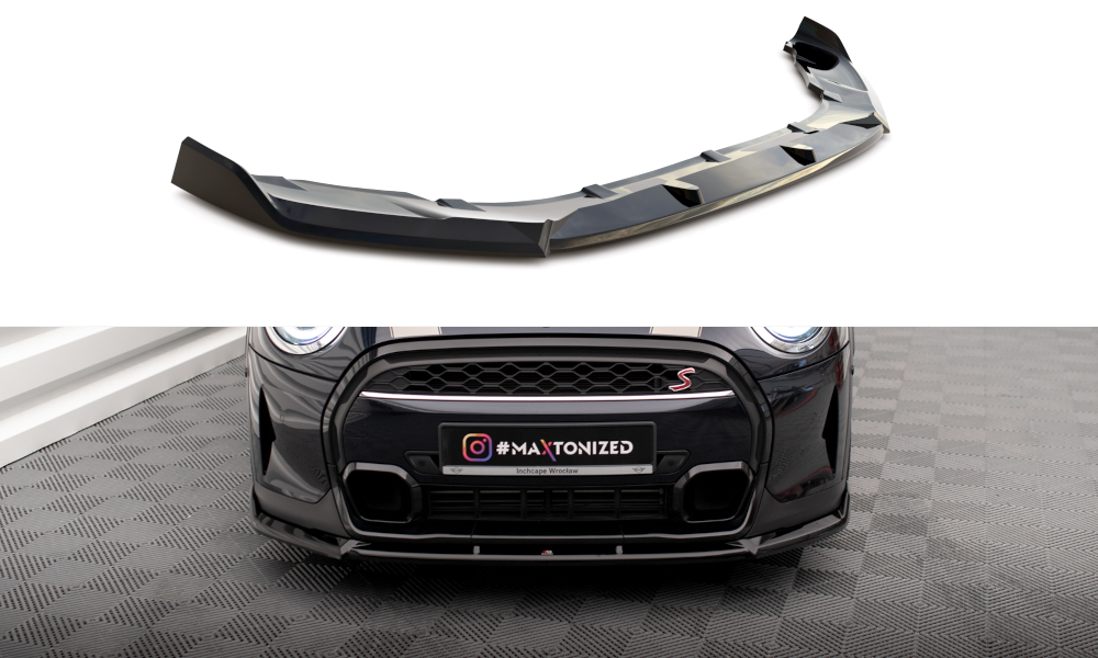 Maxton Design Street+ Spoilerlippe Front Ansatz V.2 passend für Mini Cooper S F56 Facelift schwarz Hochglanz