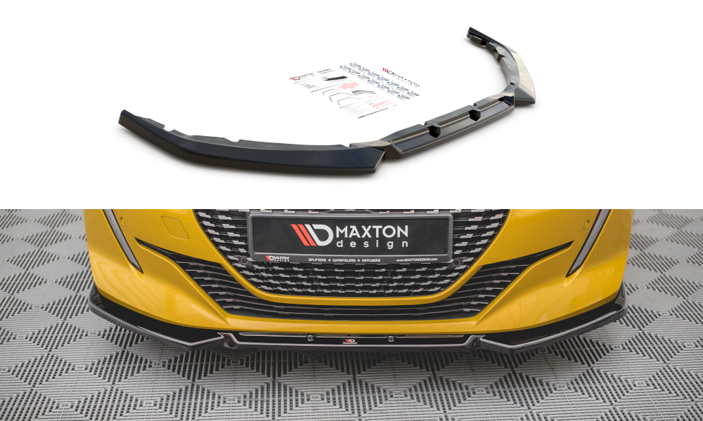 Maxton Design Street+ Spoilerlippe Front Ansatz V.1 passend für Peugeot 208 Mk2 schwarz Hochglanz