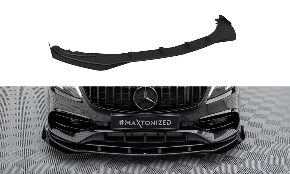 Maxton Design Street Pro Street+ Spoilerlippe Front Ansatz + Flaps passend für Mercedes-Benz A AMG-Line W176 Facelift schwarz Hochglanz