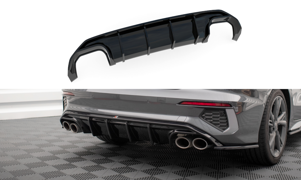 Maxton Design Diffusor Heck Ansatz passend für Audi S3 Limousine 8Y schwarz Hochglanz