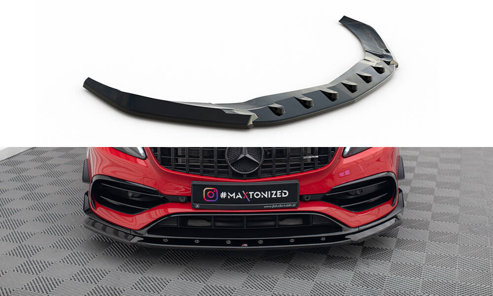 Maxton Design Street+ Spoilerlippe Front Ansatz V.1 passend für Mercedes-Benz A45 Aero W176 Facelift schwarz Hochglanz