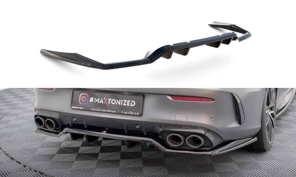 Maxton Design Street+ Mittlerer Diffusor RACE passend für Mercedes-AMG C43 Coupe / Cabrio C205 Facelift / A205 Facelift schwarz Hochglanz