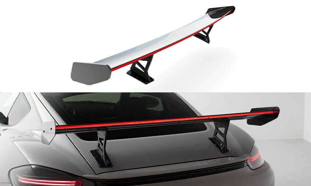 Maxton Design Carbon Spoiler With Internal Brackets Uprights V.1 + LED Porsche 718 Cayman 982c für Porsche Cayman 982c