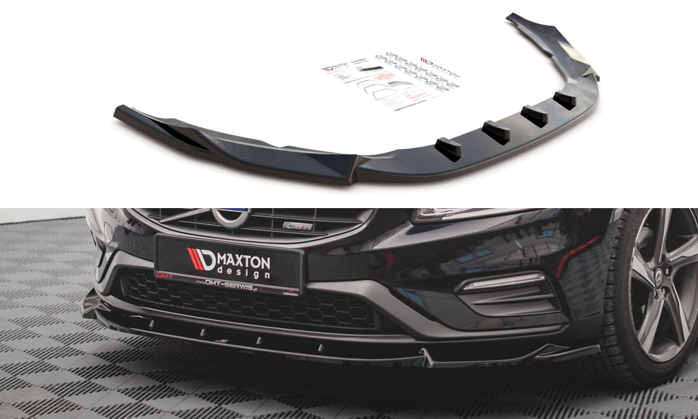 Maxton Design Street+ Spoilerlippe Front Ansatz V.1 passend für Volvo S60 R-Design Mk2 Facelift schwarz Hochglanz