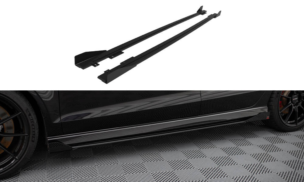 Maxton Design Street Pro Street+ Seitenschweller Leisten passend für V.1 + Flaps passend für Audi RS3 Limousine 8V Facelift schwarz Hochglanz