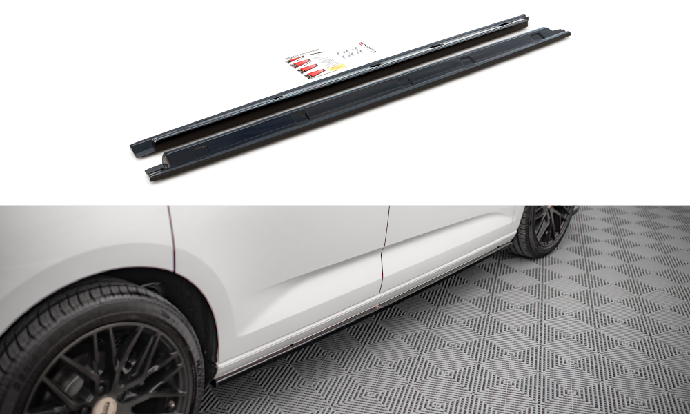 Maxton Design Street+ Seitenschweller Leisten passend für VW Caddy Mk5 / Ford Transit Connect Mk3 schwarz Hochglanz