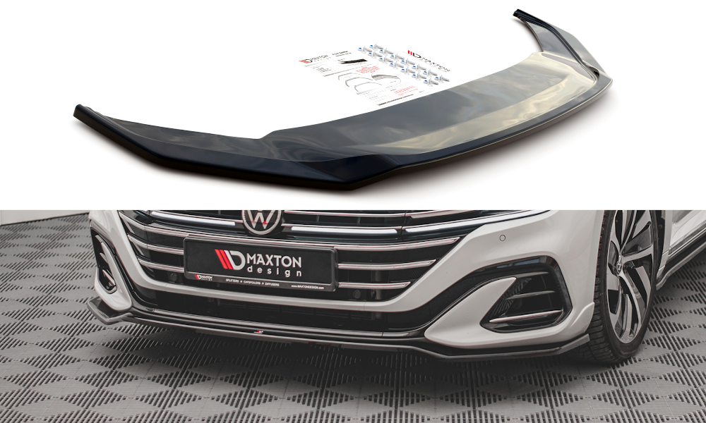 Maxton Design Street+ Spoilerlippe Front Ansatz V.3 passend für VW Arteon R-Line Limousine / Shooting Brake Mk1 Facelift schwarz Hochglanz