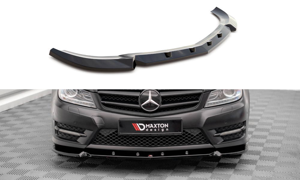 Maxton Design Street+ Spoilerlippe Front Ansatz V.1 passend für Mercedes-Benz C Coupe / Limousine / Kombi AMG-Line C204 / W204 Facelift / S204 Facelift schwarz Hochglanz