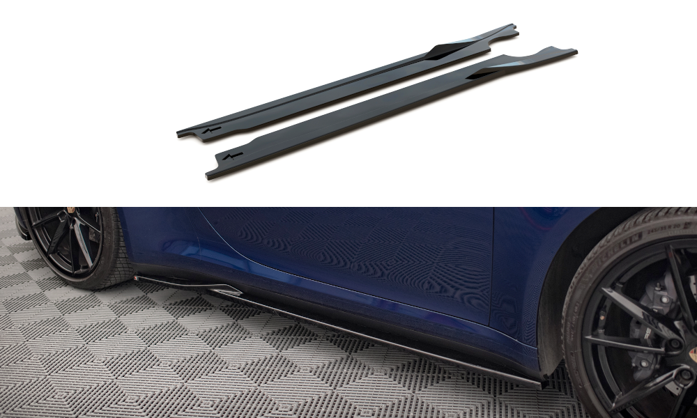 Maxton Design Street+ Seitenschweller Leisten passend für V.1 passend für Porsche 911 Carrera Aero / Carrera GTS 992 schwarz Hochglanz