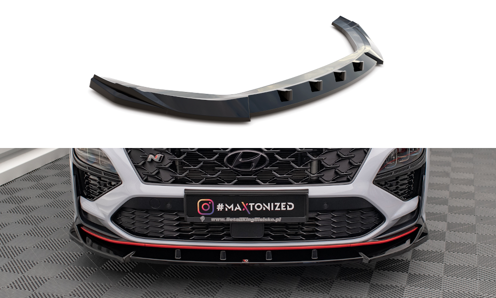 Maxton Design Street+ Spoilerlippe Front Ansatz V.2 passend für Hyundai Kona N Mk1 schwarz Hochglanz