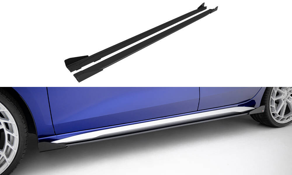 Maxton Design Street Pro Street+ Seitenschweller Leisten V.2 passend für + Flaps passend für Audi A3 S-Line Limousine / S3 Limousine 8Y / 8Y Facelift schwarz Hochglanz