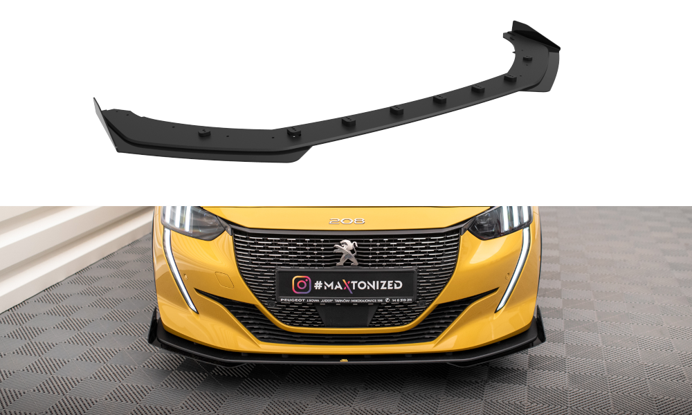 Maxton Design Street Pro Street+ Spoilerlippe Front Ansatz + Flaps passend für Peugeot 208 GT Mk2 schwarz Hochglanz