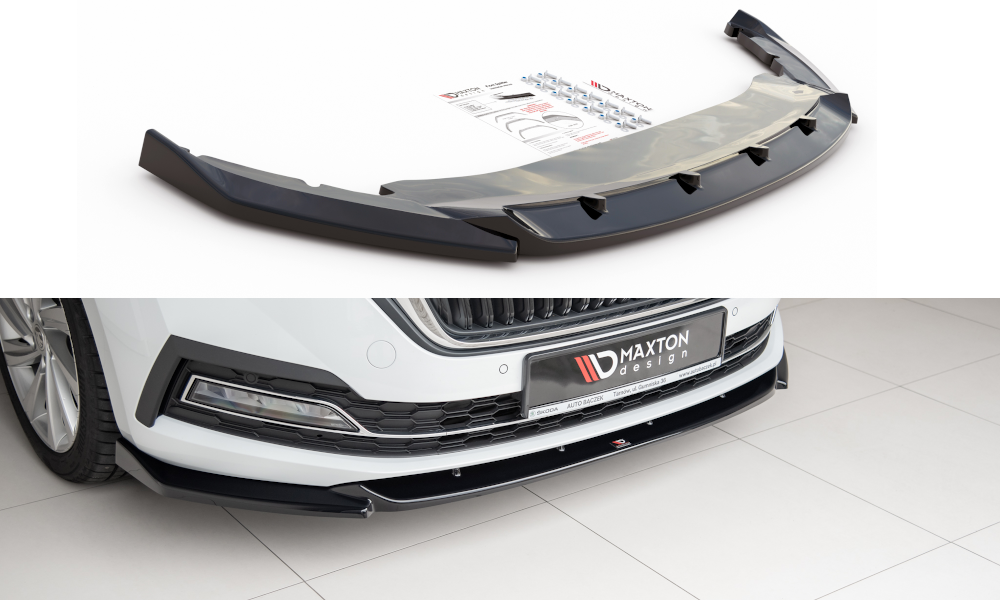 Maxton Design Street+ Spoilerlippe Front Ansatz V.1 passend für Skoda Octavia Mk4 schwarz Hochglanz