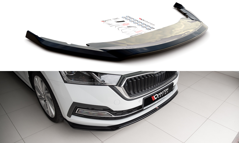 Maxton Design Street+ Spoilerlippe Front Ansatz V.2 passend für Skoda Octavia Mk4 schwarz Hochglanz