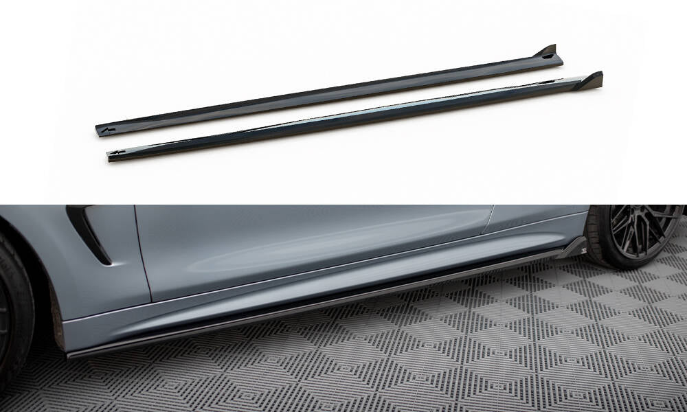 Maxton Design Street+ Seitenschweller Leisten V.2 passend für BMW 4er Coupe / Gran Coupe / Cabrio M-Paket F32 / F36 / F33 schwarz Hochglanz