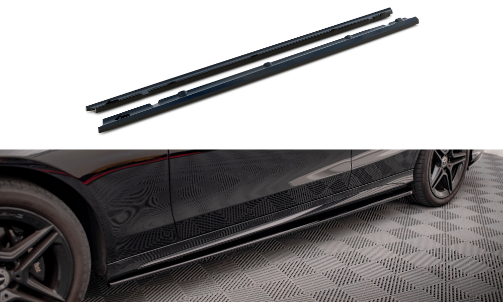 Maxton Design Street+ Seitenschweller Leisten passend für Mercedes-Benz C43 / C AMG-Line Limousine / Kombi W205 / S205 Facelift schwarz Hochglanz