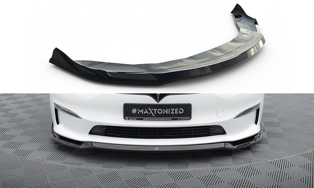 Maxton Design Street+ Spoilerlippe Front Ansatz V.2 passend für Tesla Model S Plaid Mk1 Facelift schwarz Hochglanz