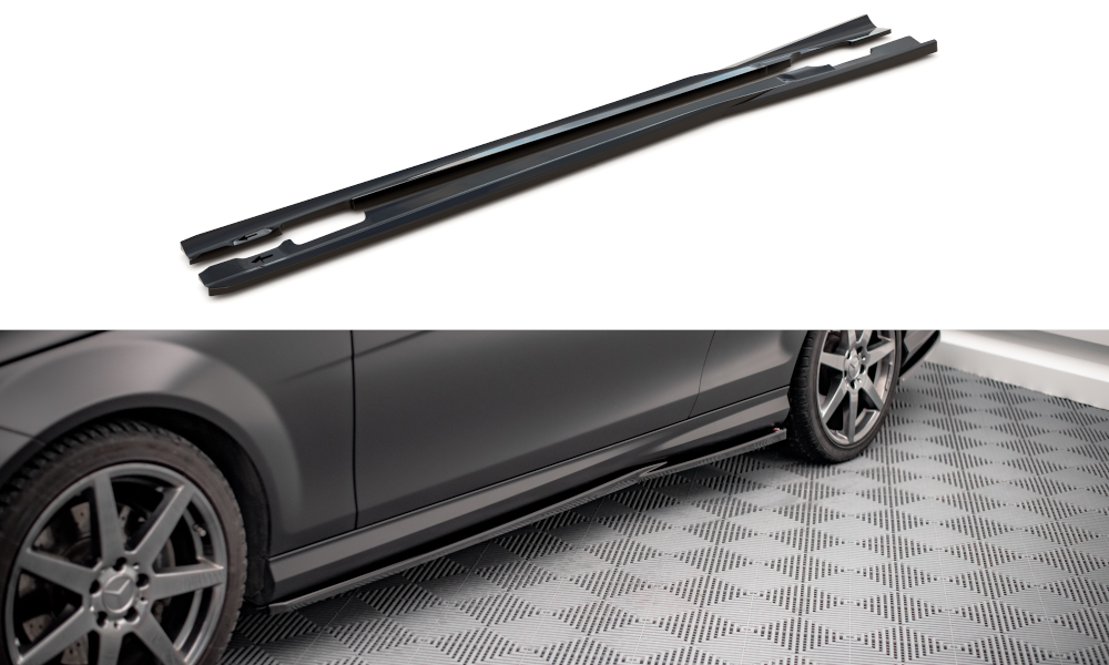Maxton Design Street+ Seitenschweller Leisten passend für Mercedes-Benz C Coupe / Limousine / Kombi AMG-Line C204 / W204 Facelift / S204 Facelift schwarz Hochglanz
