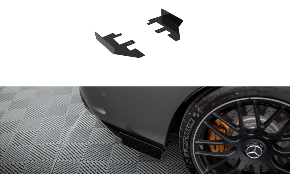 Maxton Design Hintere Seiten Flaps passend für Mercedes-AMG C63 Limousine / Kombi W205 Facelift schwarz Hochglanz