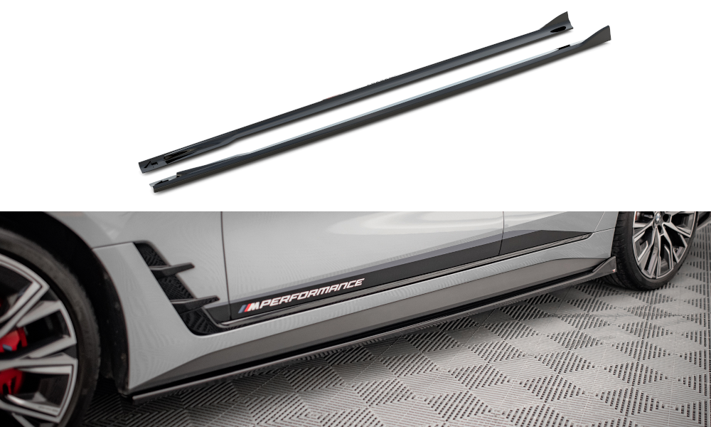 Maxton Design Street+ Seitenschweller Leisten V.2 passend für BMW 4er Gran Coupe M-Paket / M440i G26 schwarz Hochglanz