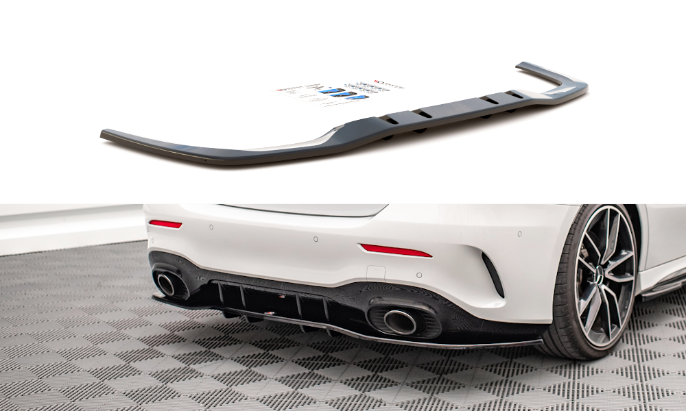 Maxton Design Street+ Mittlerer Diffusor RACE passend für V.1 Mercedes A 35 AMG Limousine V177 schwarz Hochglanz