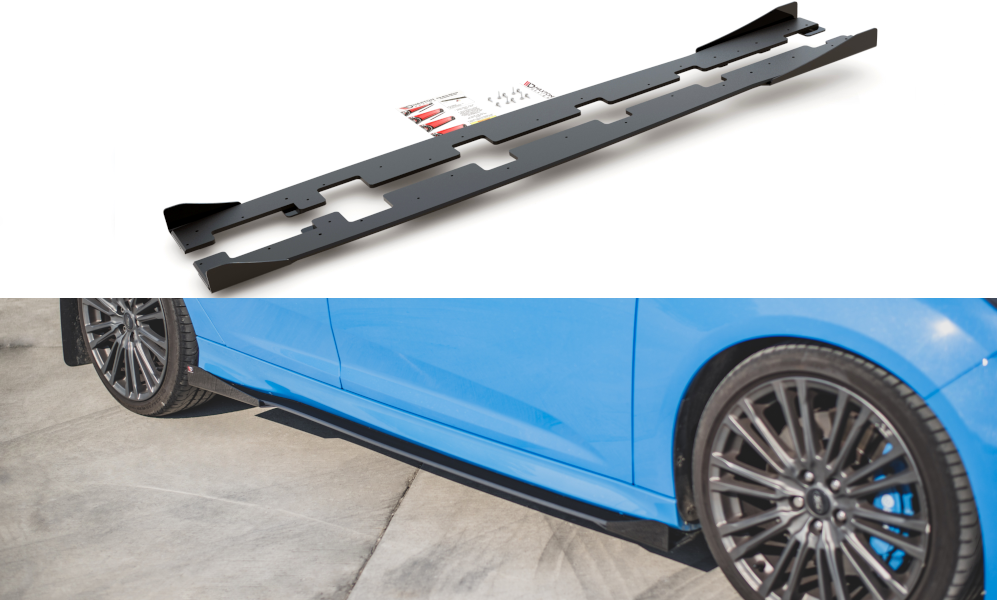 Maxton Design Street Pro Street+ Seitenschweller Leisten + Flaps passend für Ford Focus RS Mk3 schwarz Hochglanz
