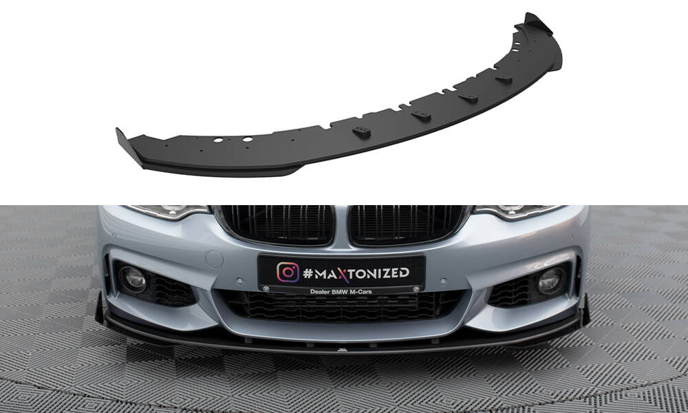Maxton Design Street Pro Street+ Spoilerlippe Front Ansatz + Flaps passend für BMW 4er Coupe / Gran Coupe / Cabrio M-Paket F32 / F36 / F33 schwarz Hochglanz