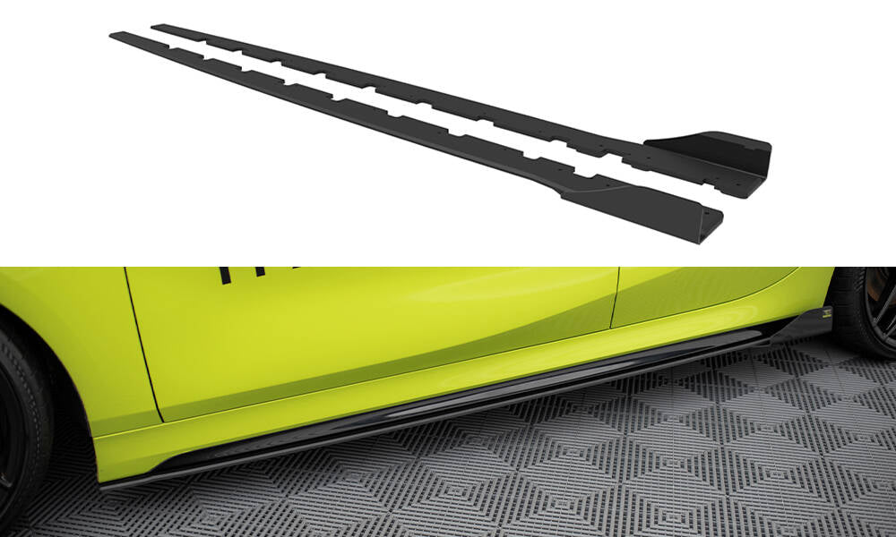 Maxton Design Street Pro Street+ Seitenschweller Leisten + Flaps passend für BMW 1er M-Paket / M135i / 128ti F40 schwarz Hochglanz