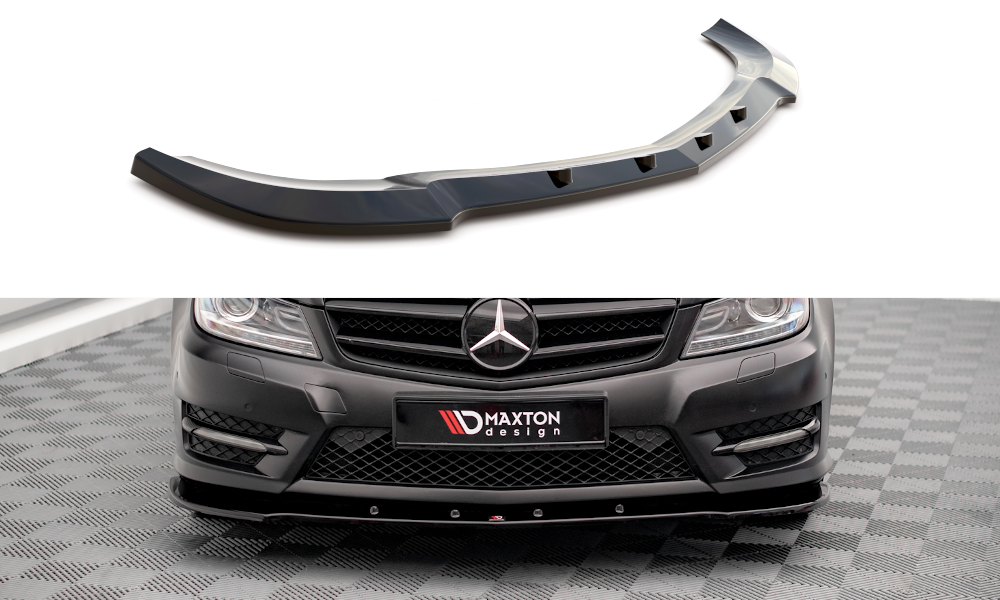 Maxton Design Street+ Spoilerlippe Front Ansatz V.2 passend für Mercedes-Benz C Coupe / Limousine / Kombi AMG-Line C204 / W204 Facelift / S204 Facelift schwarz Hochglanz