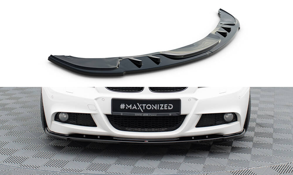Maxton Design Street+ Spoilerlippe Front Ansatz V.1 passend für BMW 3er Limousine / Touring M-Paket E90 / E91 Facelift schwarz Hochglanz