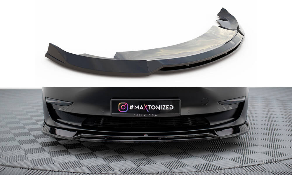 Maxton Design Street+ Spoilerlippe Front Ansatz V.3 passend für Tesla Model 3 schwarz Hochglanz
