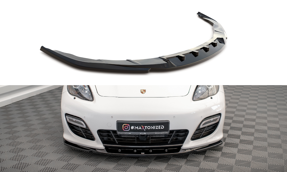 Maxton Design Street+ Spoilerlippe Front Ansatz V.2 passend für Porsche Panamera Turbo Sport Design Package 970 schwarz Hochglanz