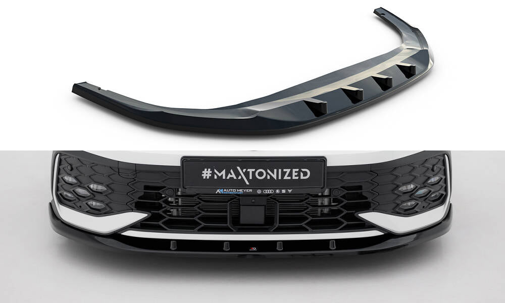 Maxton Design Street+ Spoilerlippe Front Ansatz V.5 passend für VW Golf GTI / GTE / R-Line Mk8 Facelift schwarz Hochglanz