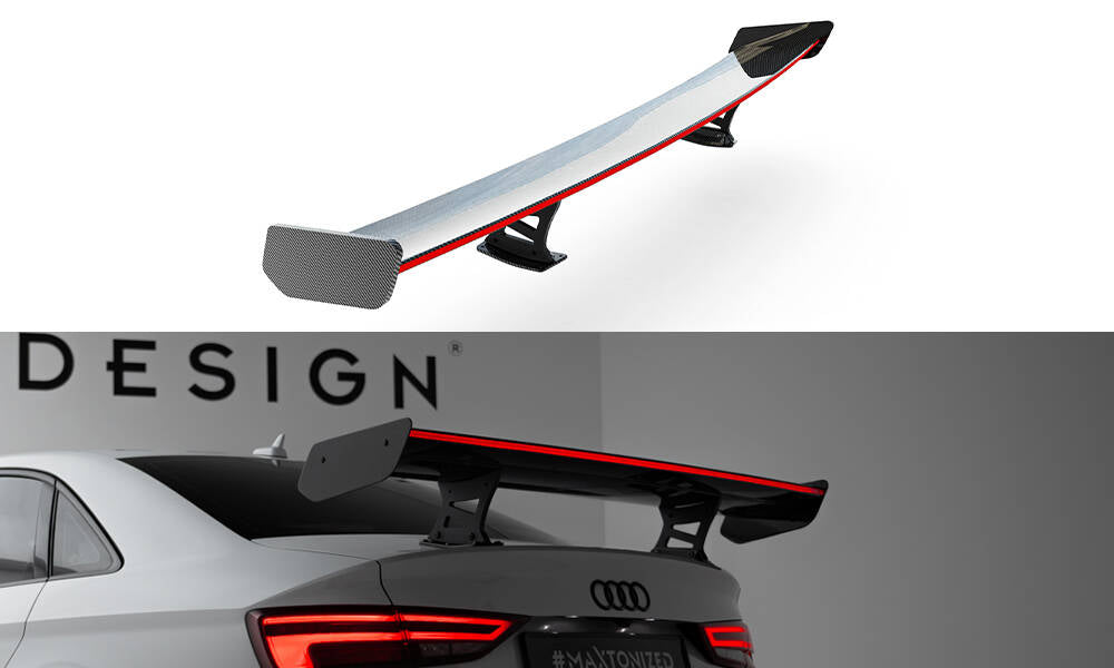 Maxton Design Carbon Spoiler With Internal Brackets Uprights + LED Audi A3 / A3 S-Line / S3 / RS3 Limousine 8V / 8V Facelift für Audi A3