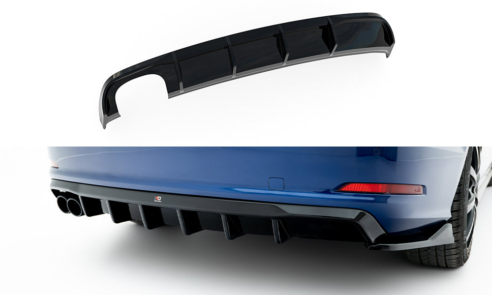 Maxton Design Diffusor Heck Ansatz passend für Audi A3 Limousine 8V (Doppelauspuff li.endrohr)