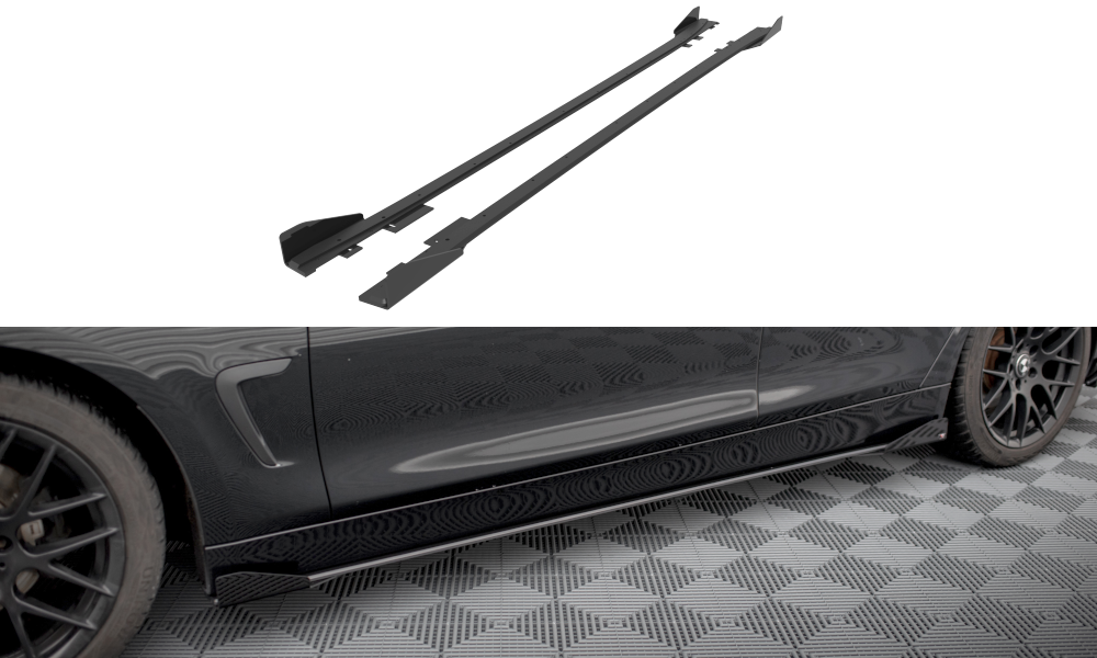 Maxton Design Street Pro Street+ Seitenschweller Leisten + Flaps passend für BMW 4er Gran Coupe F36 schwarz Hochglanz