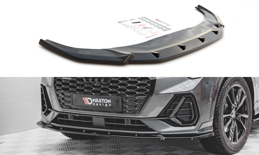Maxton Design Street+ Spoilerlippe Front Ansatz V.2 passend für Audi Q3 Sportback / SUV S-Line F3 schwarz Hochglanz